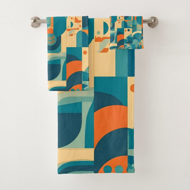 Conjunto De Toalhas Laranja e Azul Geométrico Abstrato (Insitu)