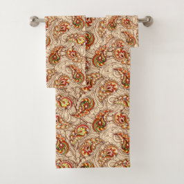 Conjunto De Toalhas Laranja e Bege Paisley