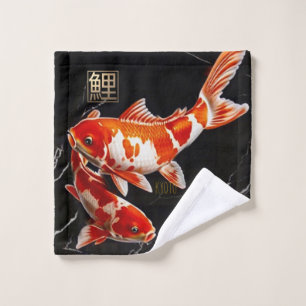 Conjunto De Toalhas Laranja Koi Fish Black Marble Dourado Lava
