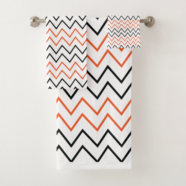 Conjunto De Toalhas Laranja Preto Chevron Ziguezague (Insitu)