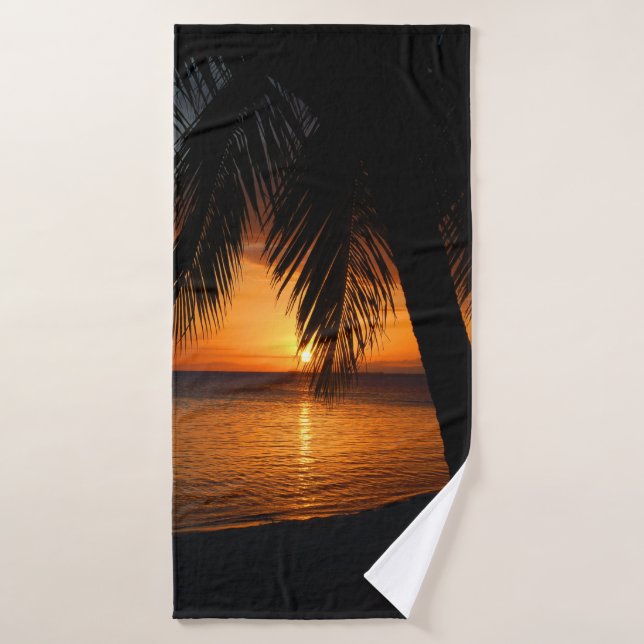 Conjunto De Toalhas Laranja Sunset Beach Tropical Ilha Palm Tree (Toalha de Banho)