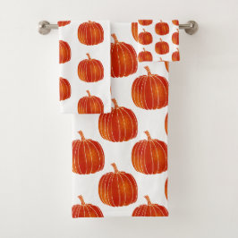 Conjunto De Toalhas Laranjas Brilhantes Fofos Outono Halloween Abóbora