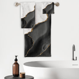 Conjunto De Toalhas Largura Dourada do Agato Preto do Marble Branco