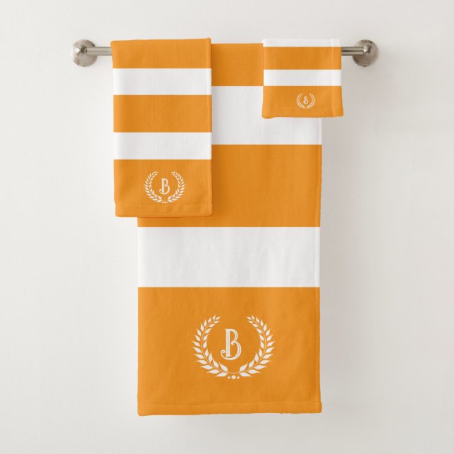 Conjunto De Toalhas Laurel Wreath Orange & White Stripes personalizada (Insitu)