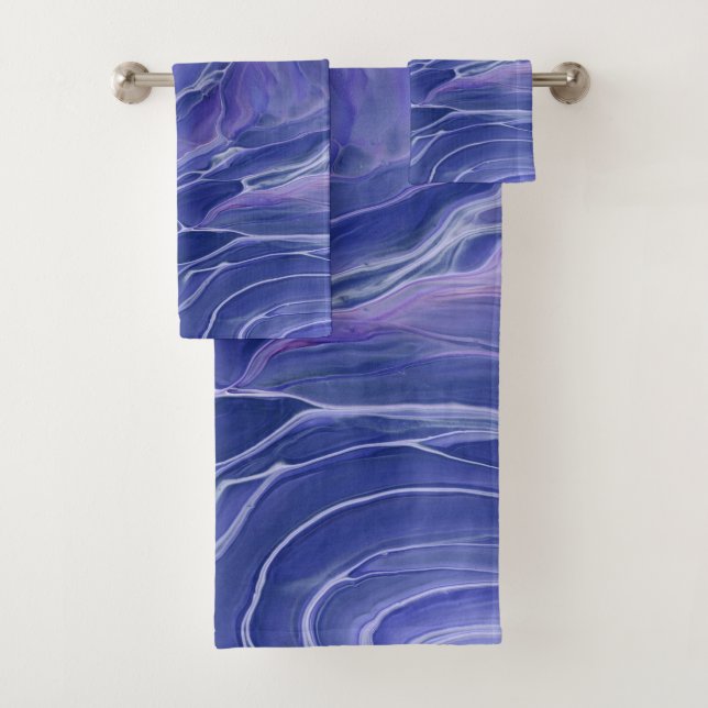 Conjunto De Toalhas Lavanda Azul Marble Acrílico Abstrato (Insitu)