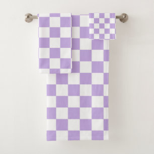 Conjunto De Toalhas Lavanda Checkered e branco