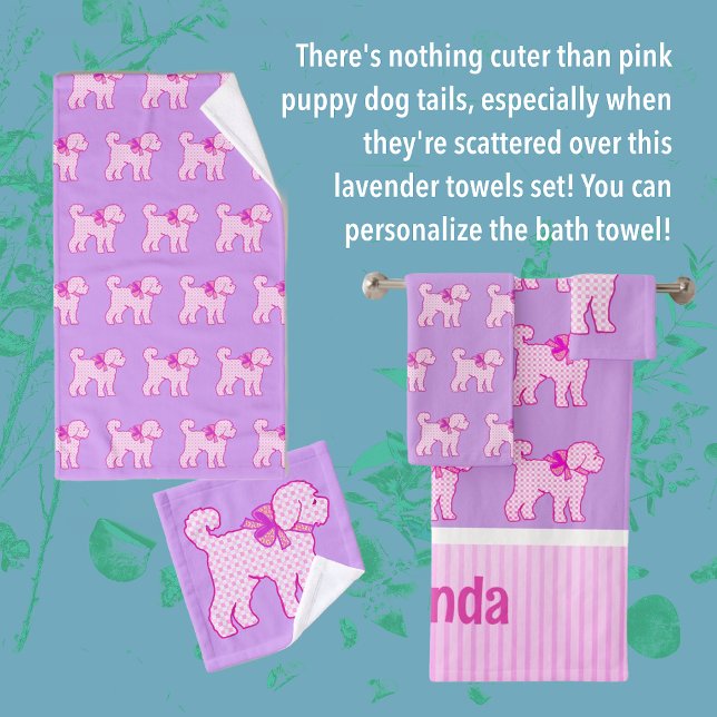 Conjunto De Toalhas Lavanda de cachorro rosa personalizada (Pink Puppy Love bath towel set)