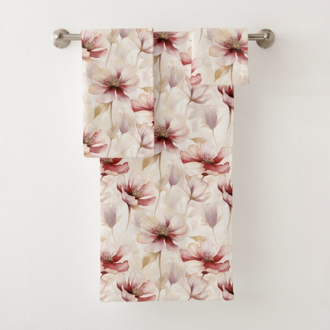 Conjunto De Toalhas Lavanda de Creme Floral de Burgundy (Insitu)