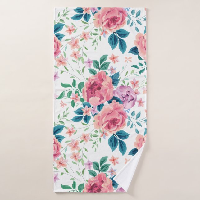 Conjunto De Toalhas Lavanda e padrão de rosas de vintagem cor-de-rosa  (Toalha de Banho)
