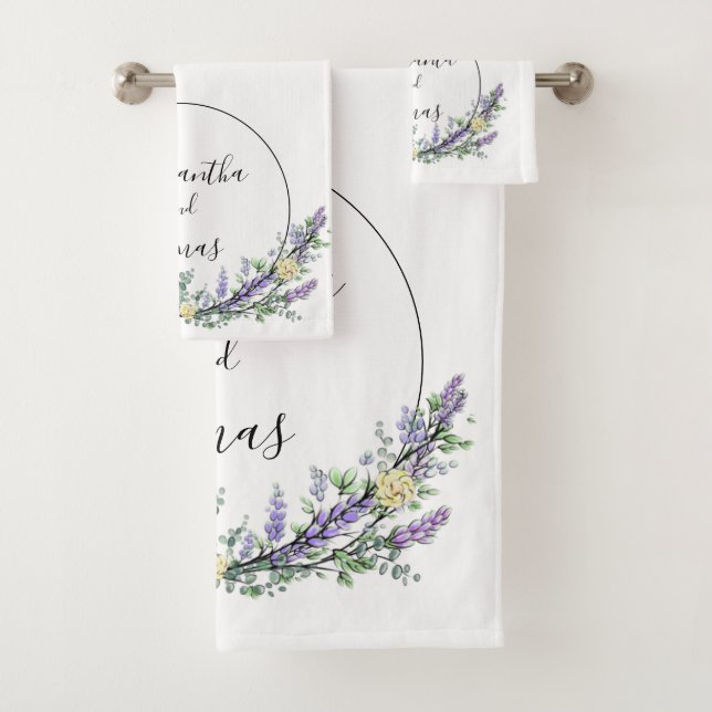 Conjunto De Toalhas Lavanda Eucalyptus amarelo rosas aquáticas (Insitu)