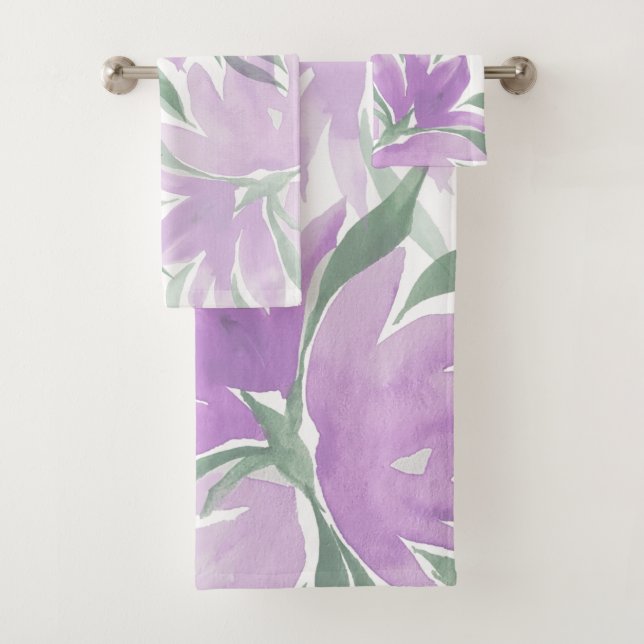 Conjunto De Toalhas Lavander Watercolor Elegante Roxo Floral (Insitu)