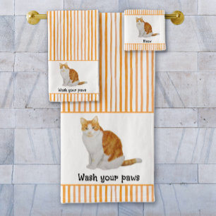 Conjunto De Toalhas Lave As Tuas Peças Laranja De Gato