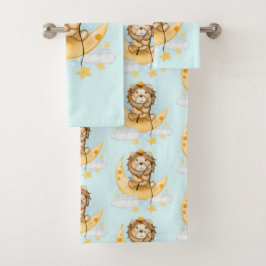 Conjunto De Toalhas Leão de Cuta que pesca na Aquarela da Lua