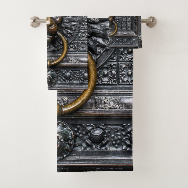 Conjunto De Toalhas Leão de maçaneta - Preto/Dourado (Insitu)