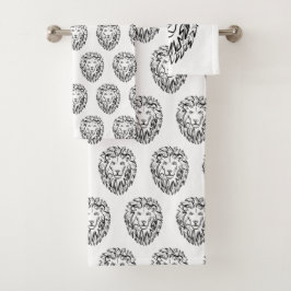 Conjunto De Toalhas Leão Tribal Negro e Branco