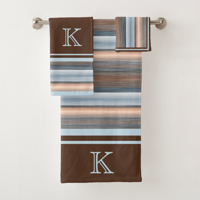Conjunto De Toalhas Legal Chic Brown Slate Blue Cinza Stripes (Insitu)
