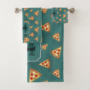 Conjunto De Toalhas Legal pizza fatias vintage feal padrão Monograma
