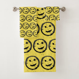 Conjunto De Toalhas Legal Sleep Happy Smiling padrão facial amarelo