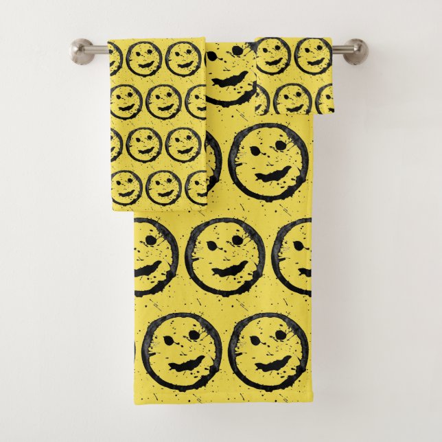 Conjunto De Toalhas Legal Sleep Happy Smiling padrão facial amarelo (Insitu)