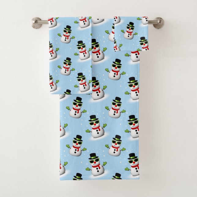 Conjunto De Toalhas Legal Snowman Padrão azul de inverno (Insitu)