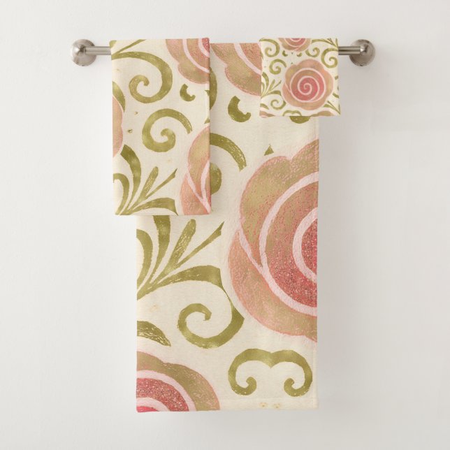 Conjunto De Toalhas Leiteiras cor-de-rosa e Douradas — Rosas princesas (Insitu)