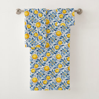 Conjunto De Toalhas Lemon Botanical Blue and Yellow Summer Print