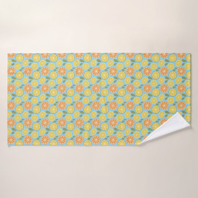 Conjunto De Toalhas Lemon yellow orange  Pattern blue name (Toalha de Banho)