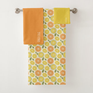 Conjunto De Toalhas Lemon yellow orange Pattern white name