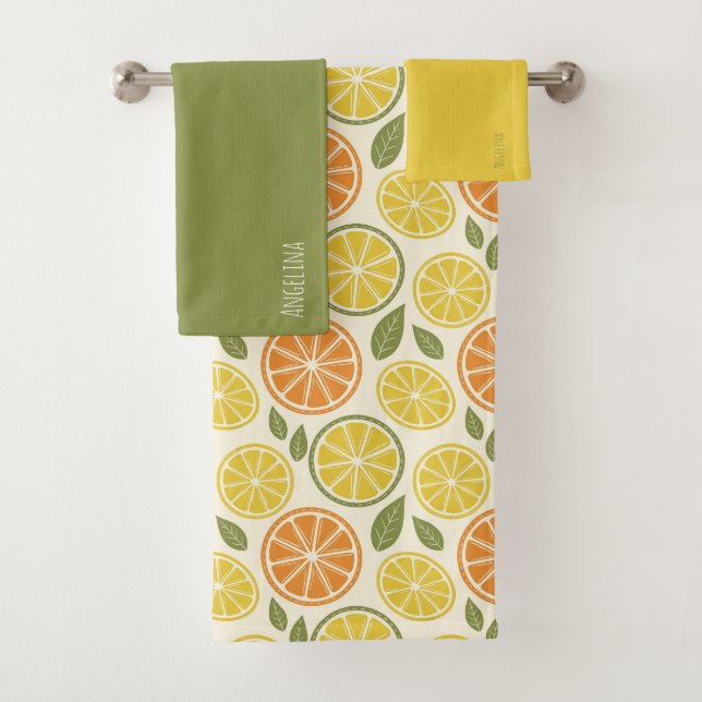 Conjunto De Toalhas Lemon yellow orange  Pattern white name (Insitu)