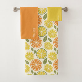 Conjunto De Toalhas Lemon yellow orange Pattern white name