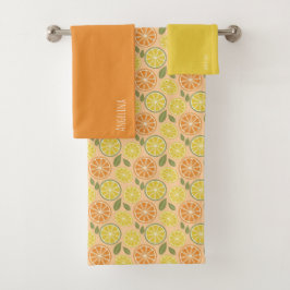 Conjunto De Toalhas Lemon yellow orange Pattern white name