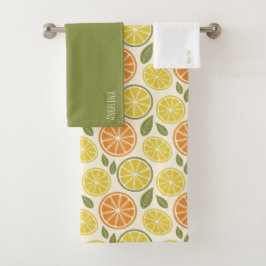 Conjunto De Toalhas Lemon yellow orange Pattern white name
