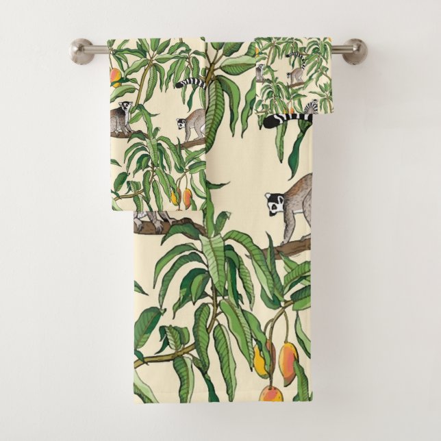 Conjunto De Toalhas lemurs and branches mango seamless pattern   (Insitu)