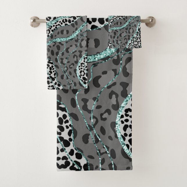 Conjunto De Toalhas Leo Estampa de Animal Brilho Glam 4 (Insitu)