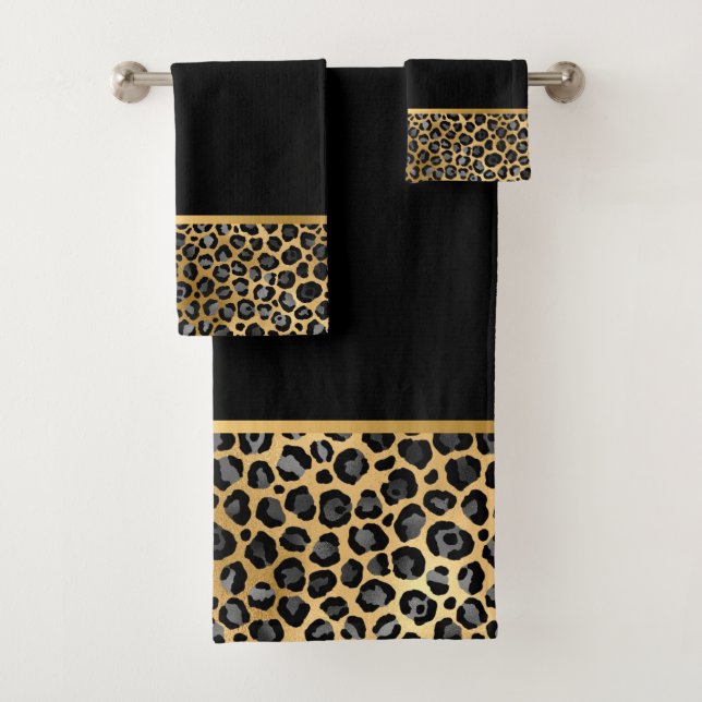 CONJUNTO DE TOALHAS LEOPARD BLACK DOURADO BANTHROOM TOWEL SET (Insitu)
