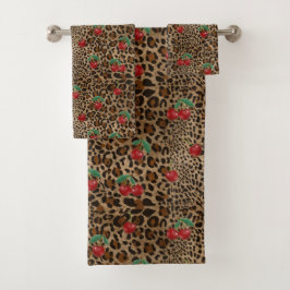 Conjunto De Toalhas Leopard Cheetah Animal Print Red Cherry
