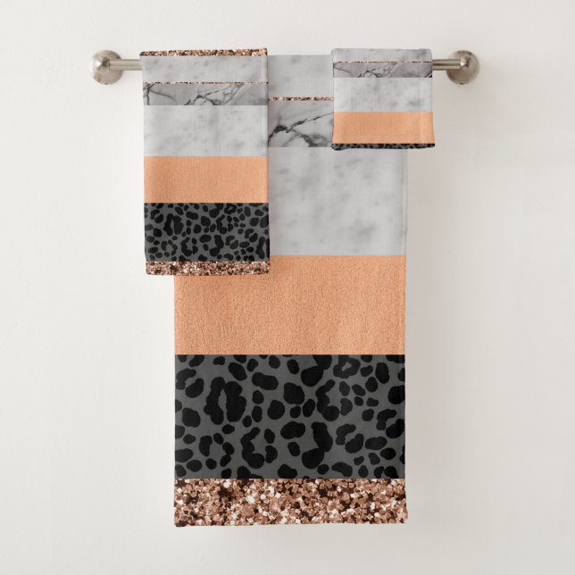 Conjunto De Toalhas Leopard Marble Glitter Stripes Glam 3 (Insitu)