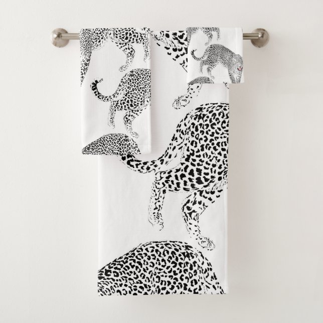 Conjunto De Toalhas Leopardo Branco Negro (Insitu)