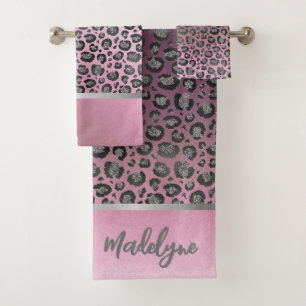 Conjunto De Toalhas Leopardo brilhante impresso a cor-de-rosa personal