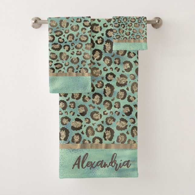 Conjunto De Toalhas Leopardo brilhante impresso em verde brilhante (Insitu)
