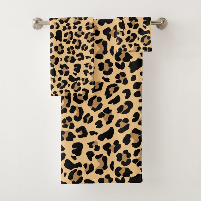 Conjunto De Toalhas Leopardo Clássico Imprime Castanho e Preto  (Insitu)