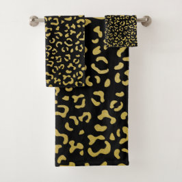 Conjunto De Toalhas Leopardo Dourado, Brilhante Dourada, Padrão-Leopar