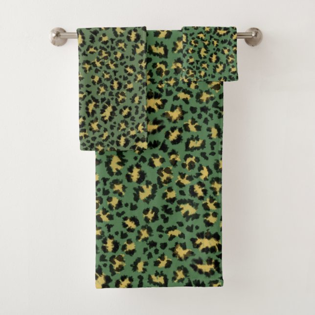 Conjunto De Toalhas Leopardo em verde aconchegante (Insitu)