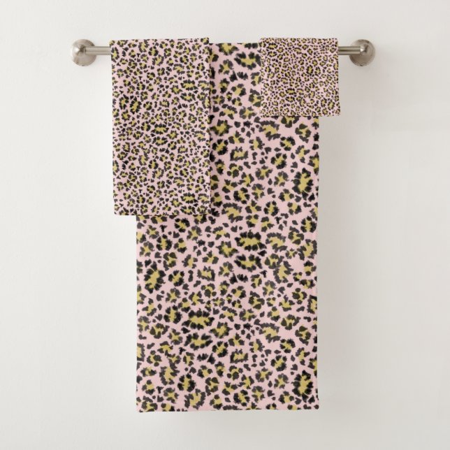 Conjunto De Toalhas Leopardo impresso a rosa (Insitu)