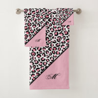 Leopardo impresso em branco rosa e preto com monog