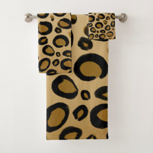 Conjunto De Toalhas Leopardo Pintado Impressão Manchas Bege Dourado Be