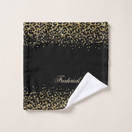 Conjunto De Toalhas Leopardo preto Dourado com script de monograma
