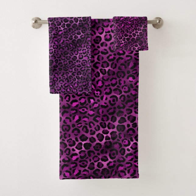Conjunto De Toalhas Leopardo roxo e Dourado Design 3 (Insitu)