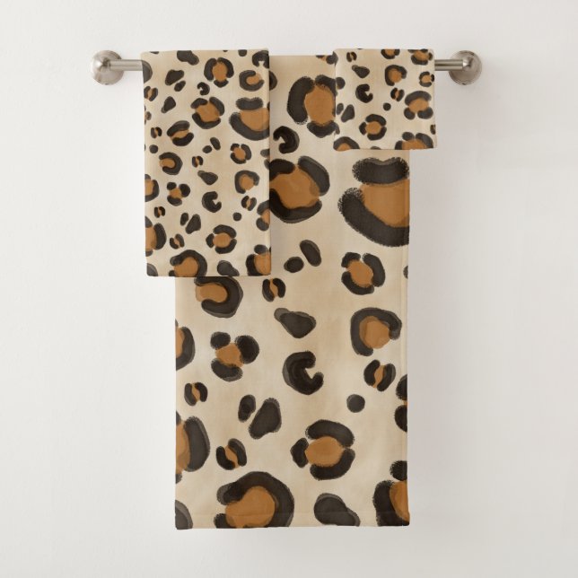 Conjunto De Toalhas Leopardo Simples Imprime Castanho Marrom (Insitu)