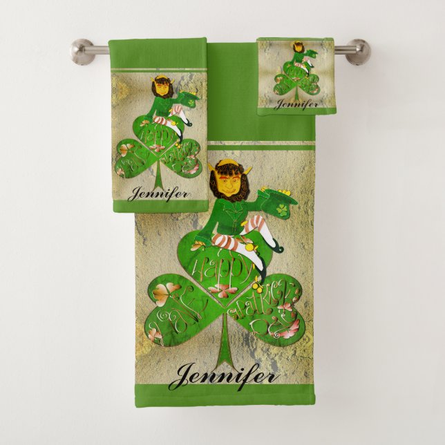 Conjunto De Toalhas Leprechaun Shamrock "Feliz Rua de Patrick" (Insitu)